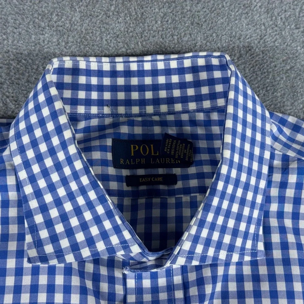 Polo Ralph Lauren Men's Easy Care Blue Gingham Dress Shirt 17 32/33